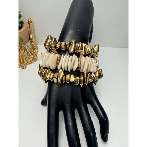 ZARA Gold Tone And Ivory Beaded Stretch Bracelets Set Of 3 - Picture 2 of 5